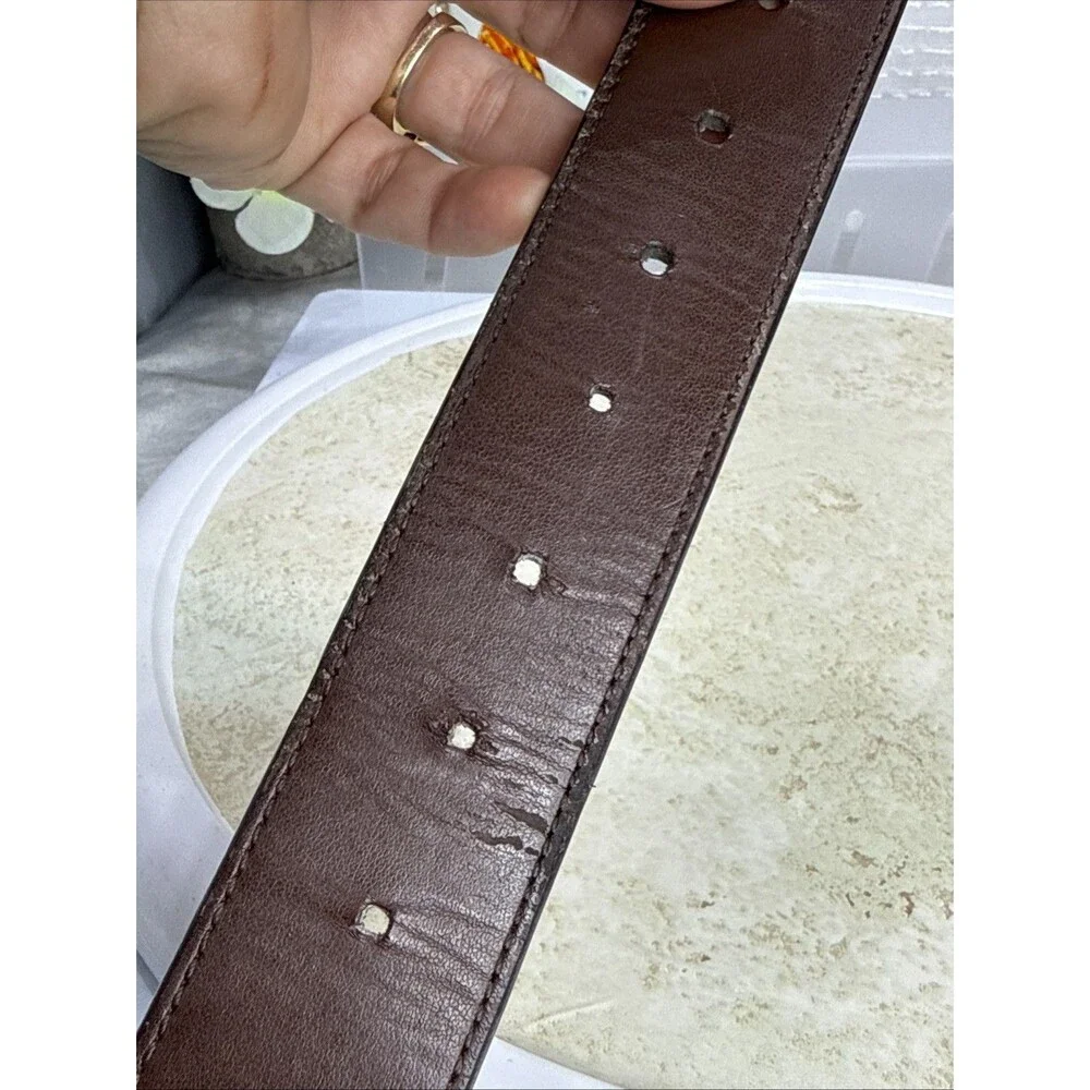 (H)Robert Graham Barnstable Reversible Brown Leather Belt Gold Buckle 36